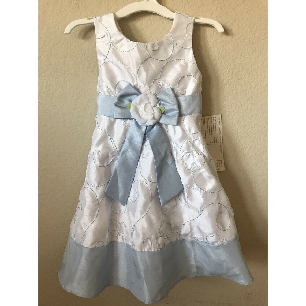 Youngland Blue Flower Bow Sleeveless Adjustable Toddler Girls Dress Size 3T